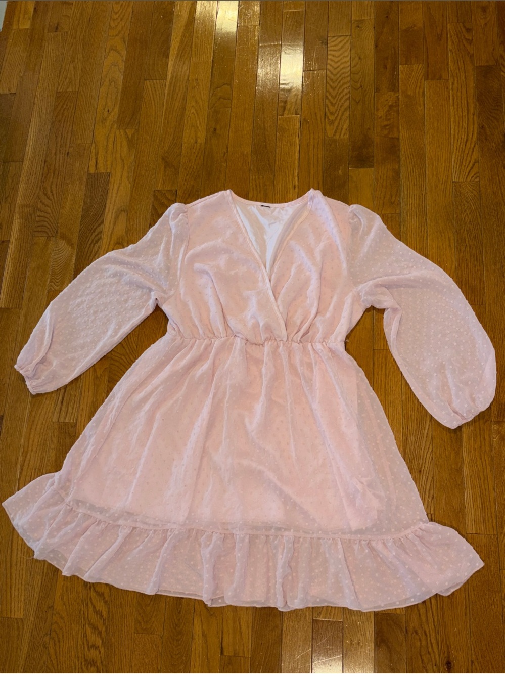 Women’s Pink Swiss Dot Long Sleeve Dress Size 2x